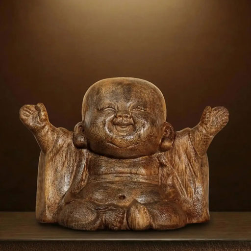 Tượng Trầm Hương Chú Tiểu Vui Vẻ Giơ Tay