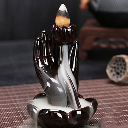 Thác Khói Xông Nụ Trầm Hương Bàn Tay Phật Tráng Men Cao Cấp